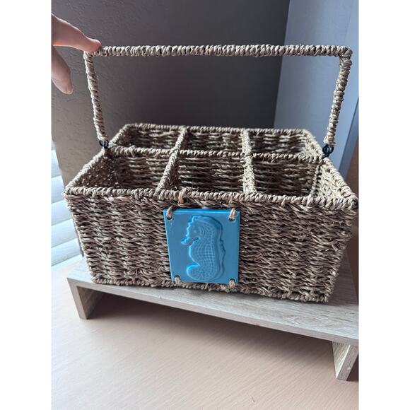 Coastal Woven Basket with Seahorse Accent - Picture 1 of 8